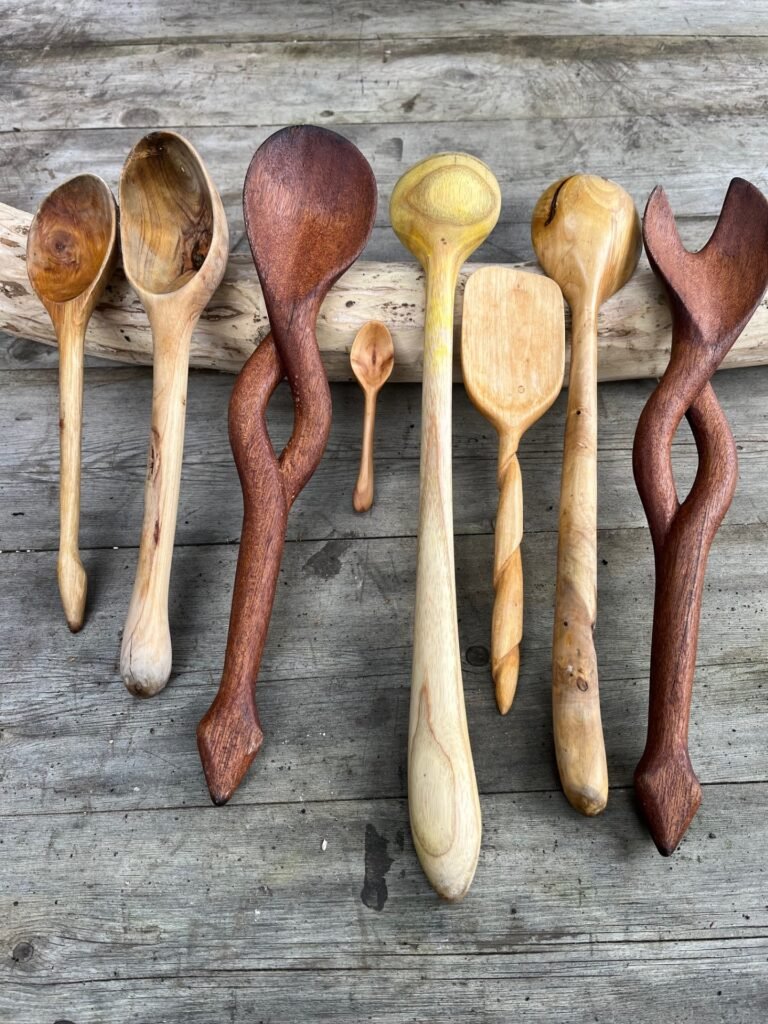 A selection of hand-carved wooden spoons